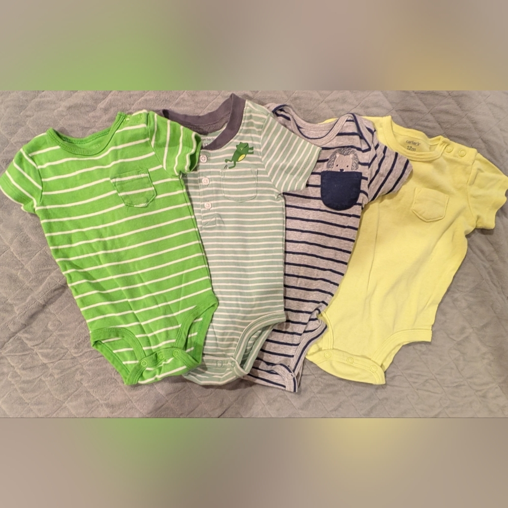 Carter's 12M One Piece Set With Pockets - Green, Gray, Yellow
